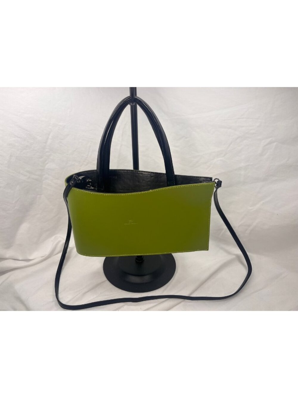 Daniela Moda Green Leather Tote Shoulder Crossbody Bag Black Trim Italy